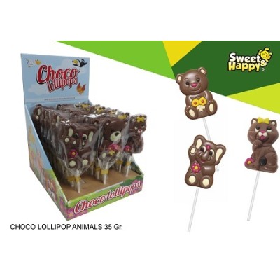 Piruletas de chocolate Animales Surtidos 35 gr.x 30 uds