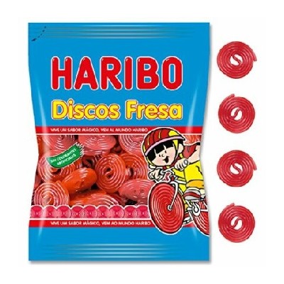 DISCOS REGALIZ fresa bolsa 100gr caja de 18 und HARIBO