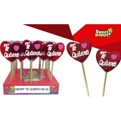 Piruletas de CORAZON TE QUIERO 60 grs 24 uds